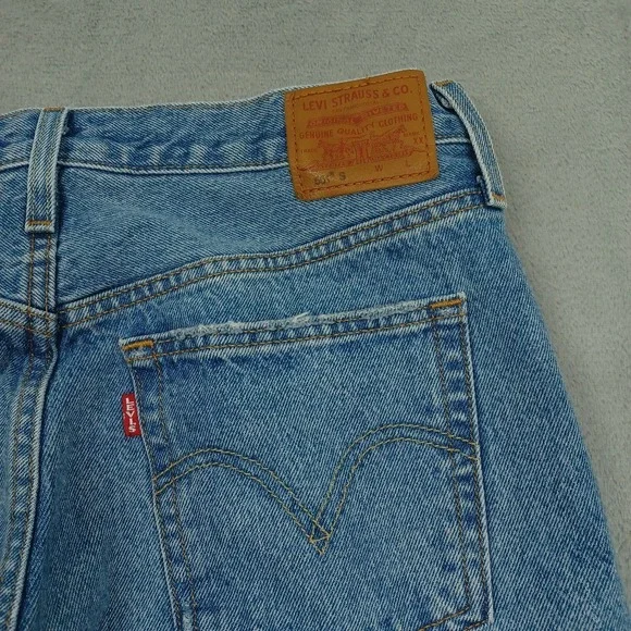 Levis 501 Jeans Womens 29 Blue Denim Premium Button Fly Straight Casual Distress - Picture 8 of 10